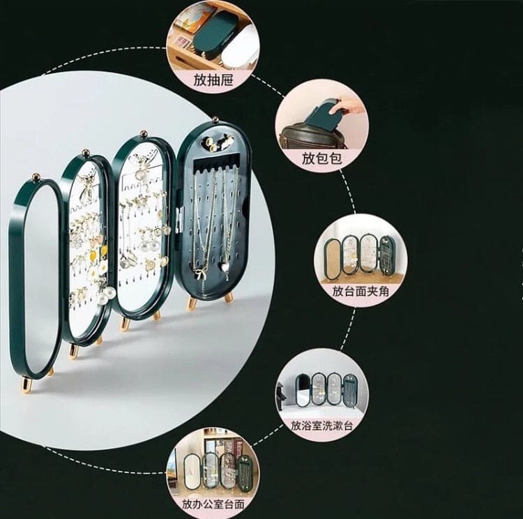 4 Doors Portable Jewelry Organizer With Mirror, Earrings Display Jewelry Rack, Hanging Earrings Holder 4 Doors Portable Jewelry Organizer With Mirror, Earrings Display Jewelry Rack, Hanging Earrings Holder